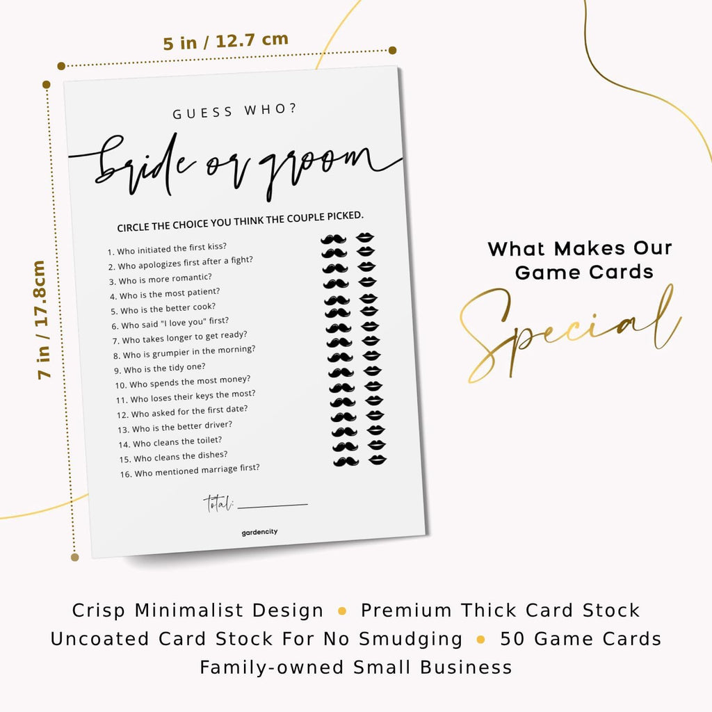 GardenCity Guess Who Bride or Groom?, Bridal Shower Games for 50 Guests, Minimalist