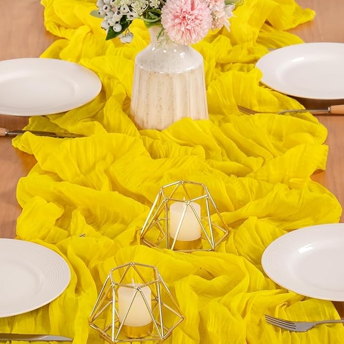 MLMW Yellow Cheesecloth Table Runner Boho Gauze Rustic Cheese Cloth Table Runner 160 inch Sheer 13.3ft for Wedding Party Baby Bridal Shower Birthday