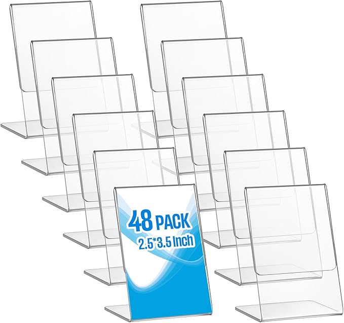 Ctosree 48 Pcs Acrylic Photo Frame L shape Slant Back Desktop Photo Frames Plastic Clear Sign Clear Acrylic Display Stand Table Top Sign for Home Office Wedding Restaurant Menu (2.5 x 3.5 Inch)
