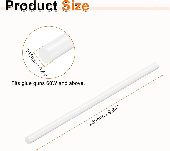 HARFINGTON 10pcs Hot Glue Sticks 0.43" Dia x 9.84" Long EVA Mini Hot Melt Adhesive Glue Stick for Hot Melt Gun Wood Plastic Glass Flowers Fabrics Foam, White