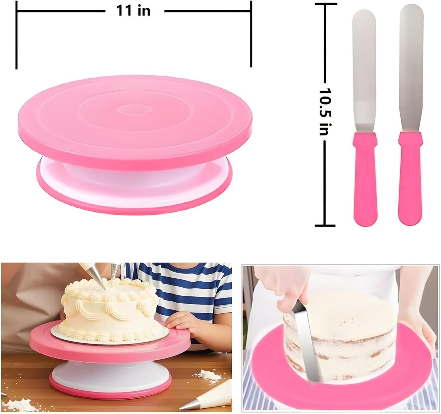 Cake Decorating Kit, 190 Pcs Baking Supplies (Pink) | Cake Turntable, Leveler, 24 Numbered Icing Tips, 2 Spatulas, 3 Scrapers, 50 Cupcake Liners, 100 Pastry Bags & More