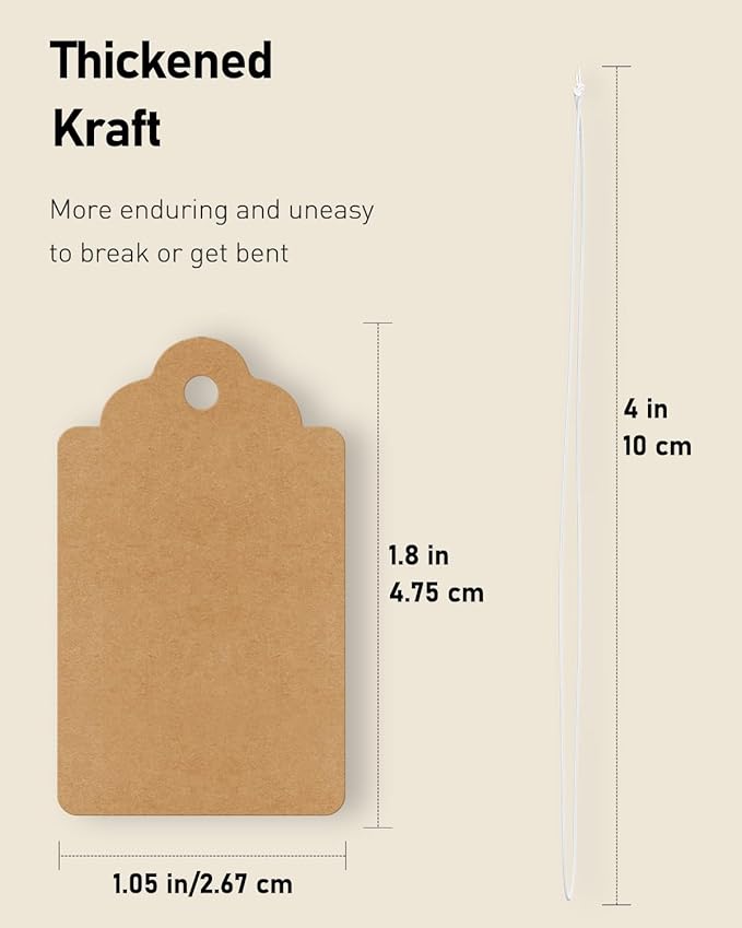 Uniclife 200 Pcs Writable Brown Kraft Paper Tags, 1.8" x 1.05" - Price Display Labels for Clothing, Jewelry, Merchandise
