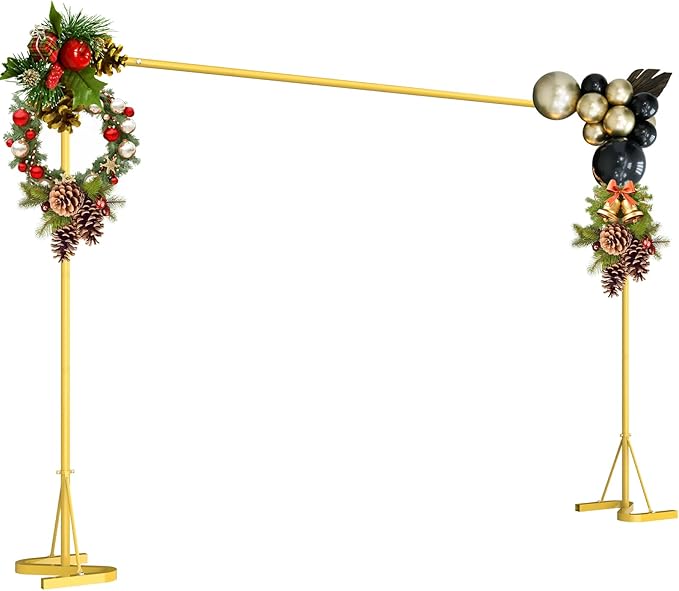 HAITRAL 10x7 FT Backdrop Banner Stand,Square Wedding Arch Balloon Metal Frame,Heavy Duty Background Stand Kit,Adjustable Photo Backdrop Stand for for Parties Birthday Video Studio - Gold