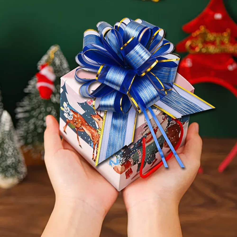 6 PCS Large Pull Bows, Gift Wrapping Bows, Gift Wrapping Ribbon Pull Bows Gift Bows for Wedding, Birthday, Christmas, Valentine's Day, Gift Baskets, Party, Presents Decor, Holiday Decor (Blue)