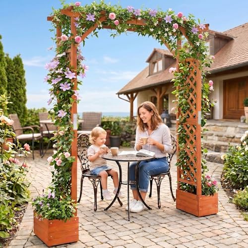 vingli wooden garden arbor with planter, wedding arch, view 9