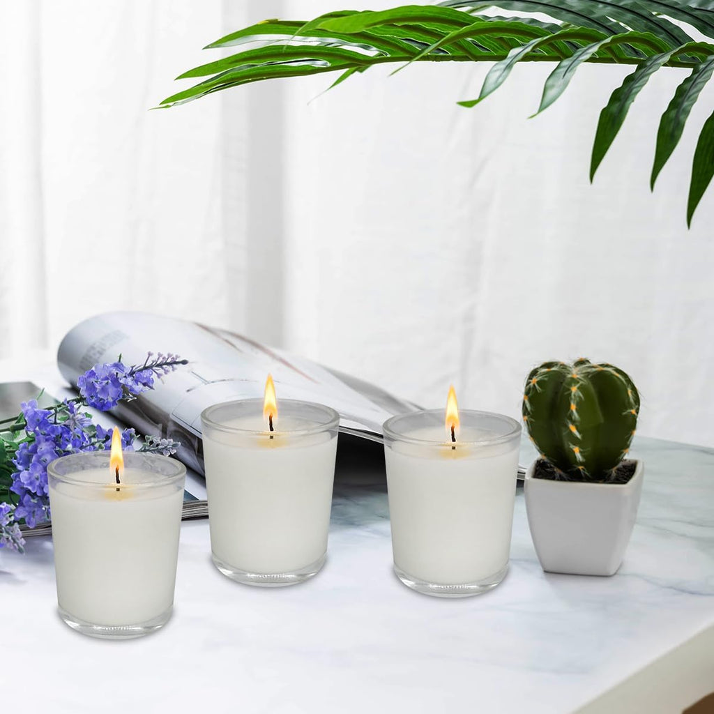 72 Pack White Unscented Clear Glass Filled Votive Candles, Hand Poured Wax Candle Ideal Gifts for Aromatherapy Spa Weddings Birthdays Holidays Party