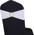 Pack of 50 Spandex White Chair Sashes with Gold Buckles, Stretch Chairs Sashes for Wedding Party Baby Shower Ceremony Event Decorations Chair Bands Bows (White Sashes, Gold Buckles)
