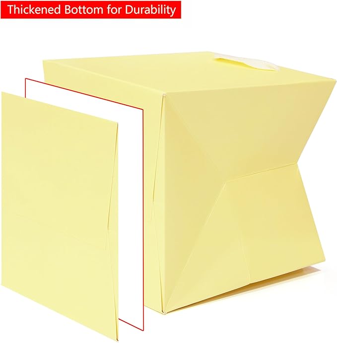 Beige Yellow Paper Gift Bag Small Square Bottom Kraft Carboard Paper Bags With Handles (Beige Yellow, 6 x 6 x 6 in, 10 CT)