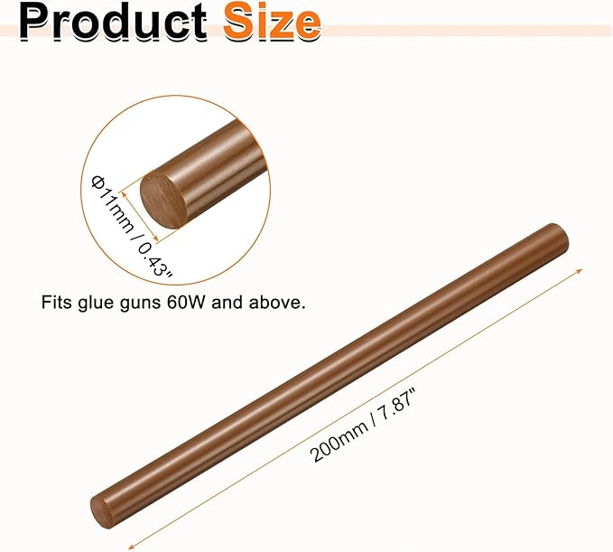 HARFINGTON 10pcs Hot Glue Sticks 0.43" Dia x 7.87" Long EVA Mini Hot Melt Adhesive Glue Stick for Hot Melt Gun Wood Plastic Glass Flowers Fabrics Foam, Brown