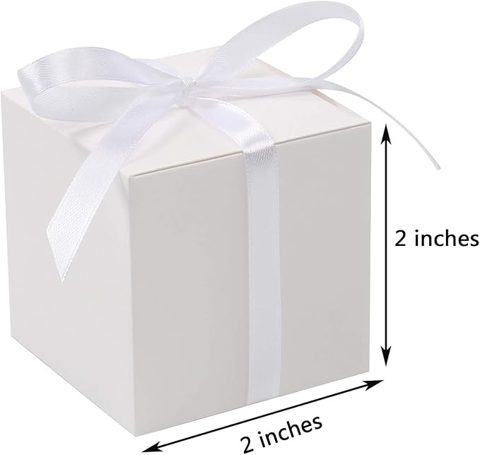 COTOPHER 60pcs Small Gift Boxes, Favor Boxes 2x2x2 inches Paper Gift Boxes with Ribbons Candy Box for Wedding Favors Baby Shower Bridal Shower Birthday Party (White)