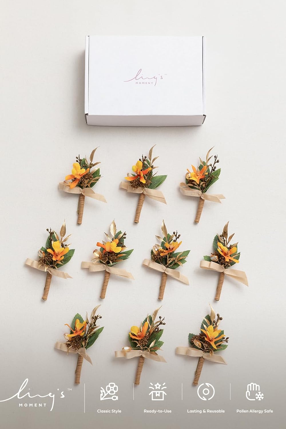 Ling's Moment Boutonniere for Men, 10pcs Groomsmen Guest Boutonniere, Artificial Flowers for Wedding Décor/Prom/Homecoming,etc.Burnt Orange Terracotta
