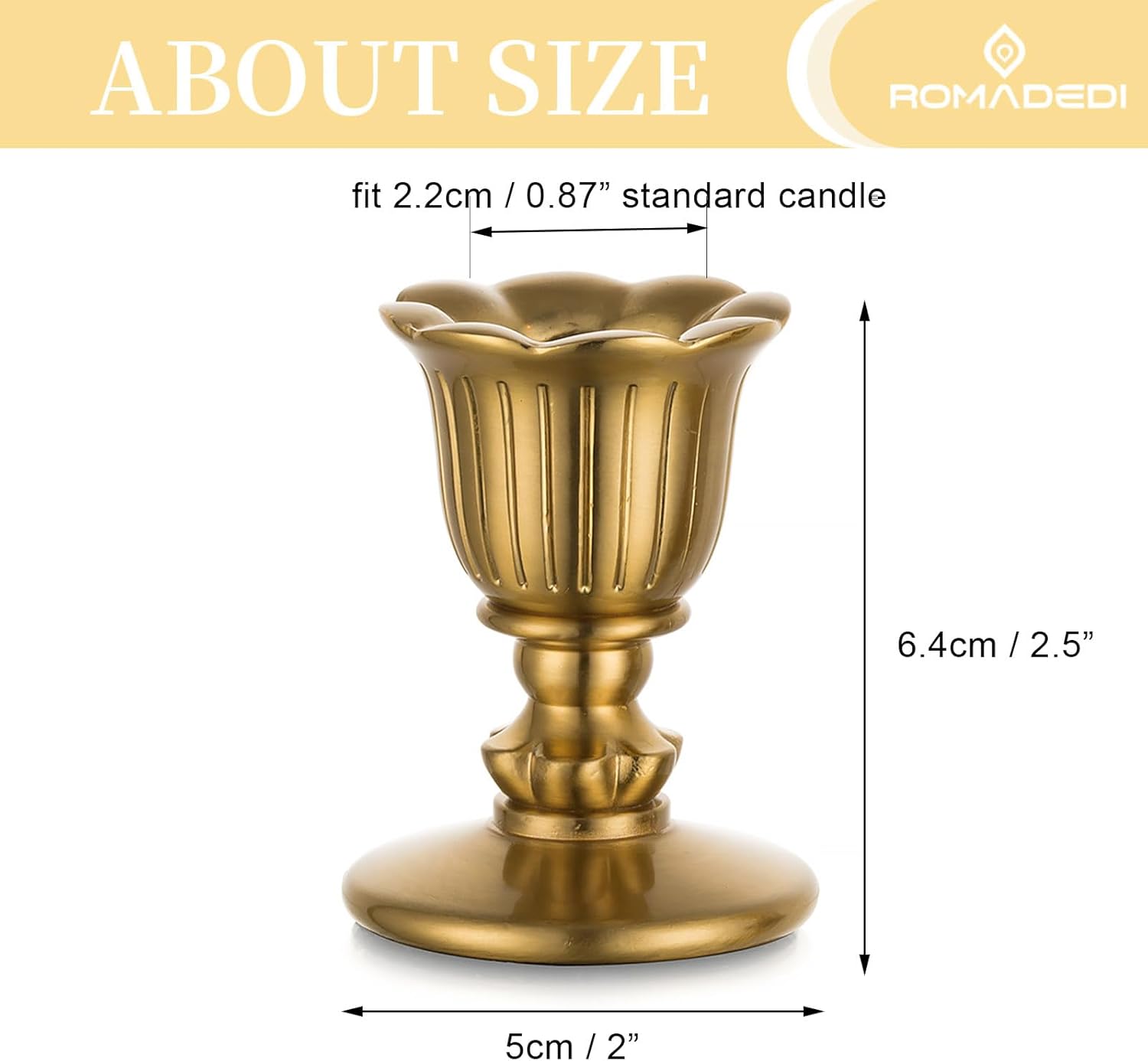 Vintage Candlestick Candle Holders Brass - Romadedi Taper Gold Candle Stick Victorian Style for Table Centerpiece Wedding Festive Christmas Mantel Decoration or Home Decor Set of 2