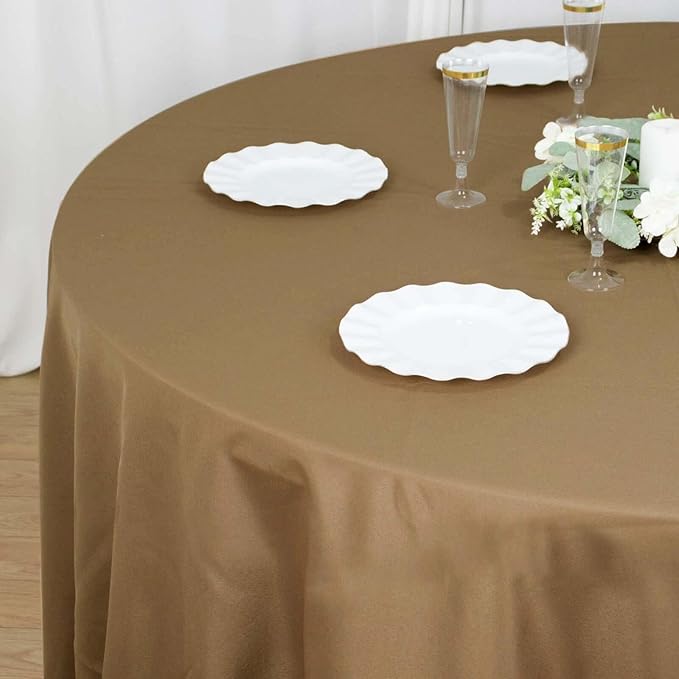Efavormart Round Tablecloth, 132 Inch Stain & Wrinkle Resistant Washable Table Cloth, Decorative Polyester Fabric Table Cover for Banquet, Wedding, Dining- Taupe