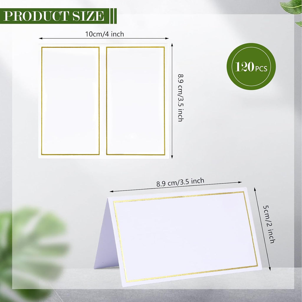 120 Pcs Place Cards for Table Setting - Folded Name Cards 2 x 3.5 Inch | Placecards with Gold Foil Border - Easy to Write Without Bleeding or Smearing - for Dinner Party, Weddings, Events