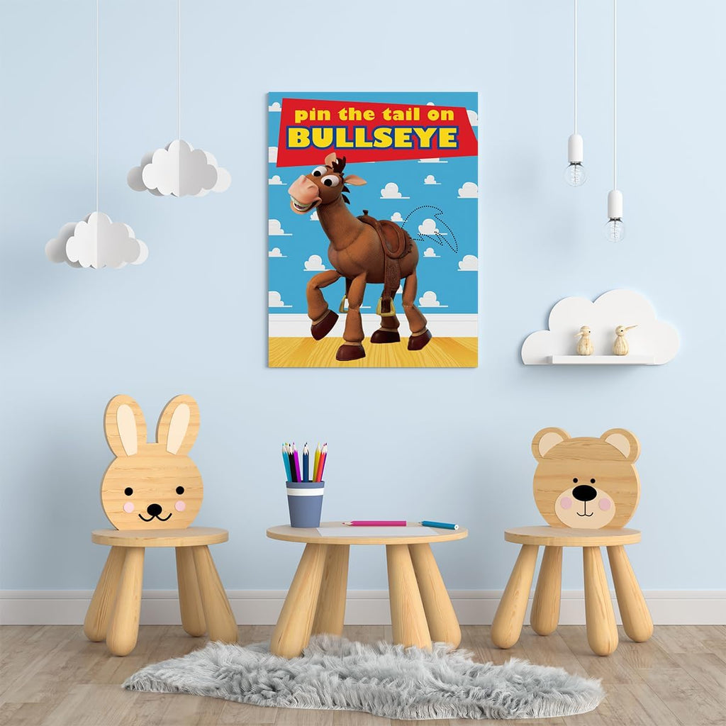 Toy Inspired Stories Party Supplies, Pin The Tail on The Bullseye Party Game, Large Poster 24PCS Reusable Tail Stickers for Kids Boys Birthday Party, Toys 4th Party Favors