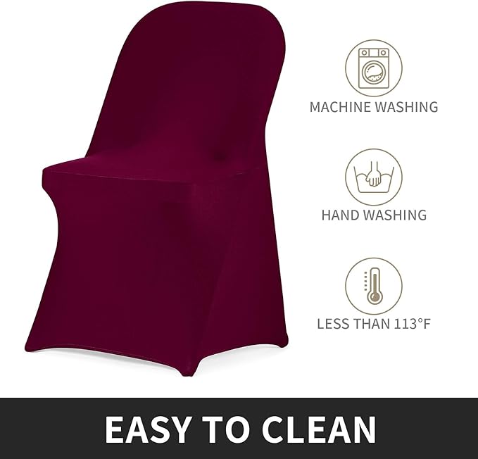 Peomeise Stretch Spandex Folding Chair Cover for Wedding Party Dining Banquet Event (Burgundy,6pcs)
