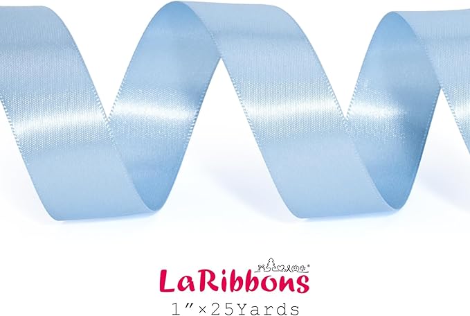 LaRibbons 1 Inch 25 Yard Double Faced Satin Ribbon,Light Blue Satin Craft Fabric Ribbon for Gift Wrapping Floral Bouquets Wedding Party Decoration