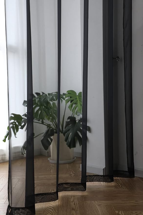 Window Black Sheer Curtains 90 Inches Long 2 Panels Sheer Curtain Basic Rod Pocket Panel for Bedroom Children Living Room Yard Kitchen (Black, 52" W x 90" L | 2 pcs)