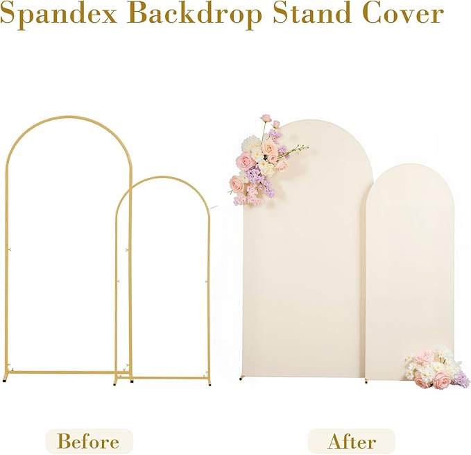 7.2FT 6FT Arch Backdrop Cover for Wedding, Set of 2 Stretchy Spandex Fitted Arch Stand Cover for Baby Shower, Birthday Party Decor, Chiara Backdrop Cover with Double-Sided Design(Beige)
