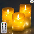DANIP White LED flameless Candle with Embedded Star Light String, Three Piece LED Candle, with 11 Key Remote Control, 24-Hour Timer Function, Dancing Flame, (Ivory White)