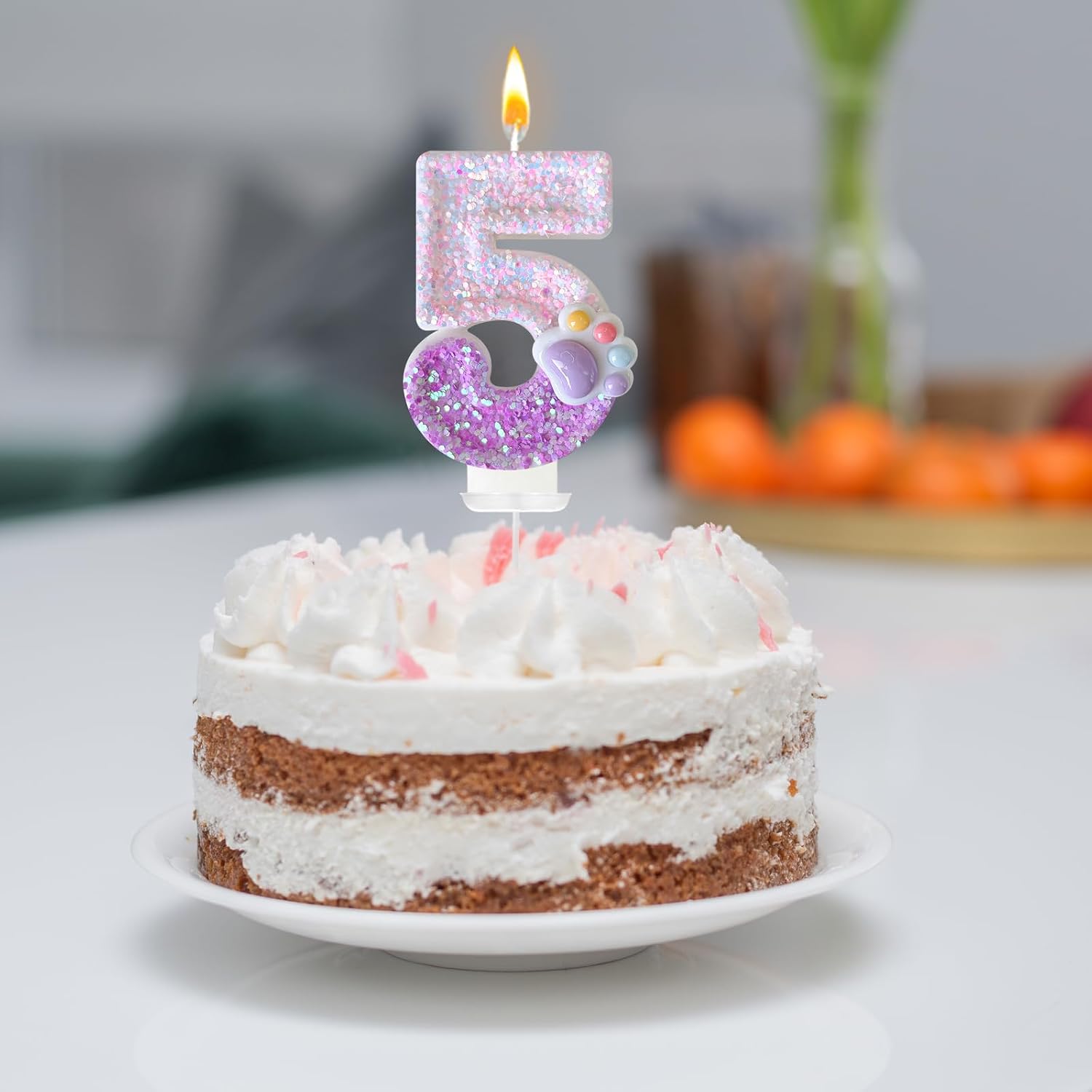 Pink Cat and Dog Paw Birthday Number Candles, Cupcake Decorations, Dog Theme Candles, Suitable for Party Celebrations, Birthday Decoration Supplies (Number 5)
