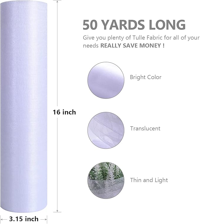 Crystal Organza Fabric Tulle - 16" by 50 Yards Sheer Fabric for Wedding Party Decoration Bridal Shower Tutu Roll Netting Spool Ribbon Wrapping (White)