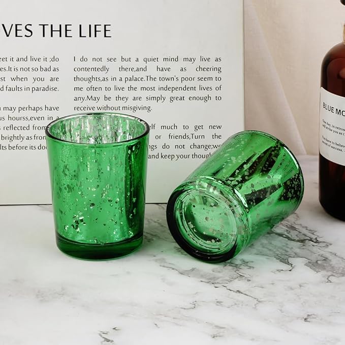 Green Mercury Glass Tea Light Holders Set of 36 - Elegant Votive Candle Holders for Weddings, Showers and Home Decor - Perfect for Table Centerpieces and Parties (Glass, Green)