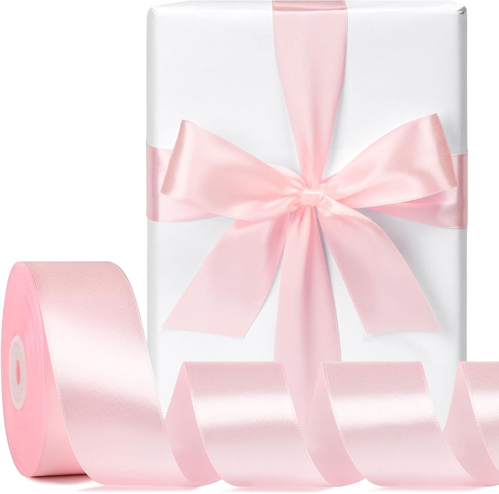 Light Pink Satin Ribbon 1-1/2 Inches, 50 Yards | Baby Pink Ribbon, Fabric Ribbon for Flower Bouquet, Gift Wrapping, Eternal Roses, Bows Making, DIY Crafts