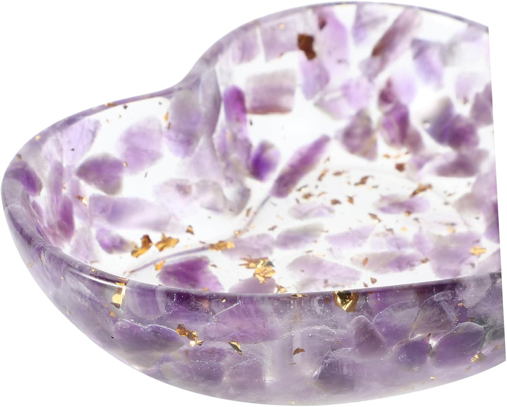 Happyyami Heart Shaped Resin Candle Holder Unique Decorative Bowl for Living Room Bedroom and Office Natural Crystal Gravel Craft for Enhanced Aesthetic and Relaxing Atmosphere