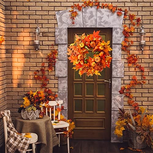 24" harvest fall wreaths for front door outside,autumn on a desk or shelf