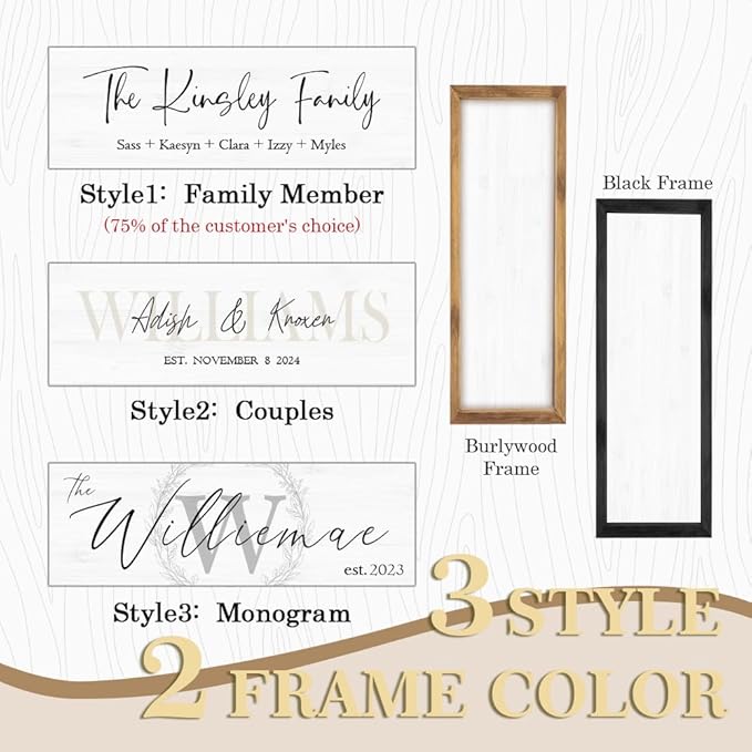 Last Name Signs for Home, Personalized Wall Decor, Monogram Gifts, Framed Wooden Family Name Sign for Home Decor, Custom Wood Signs, Established Signs