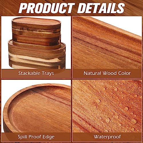 acacia wood serving trays, 10" & 12" oval, close-up detail