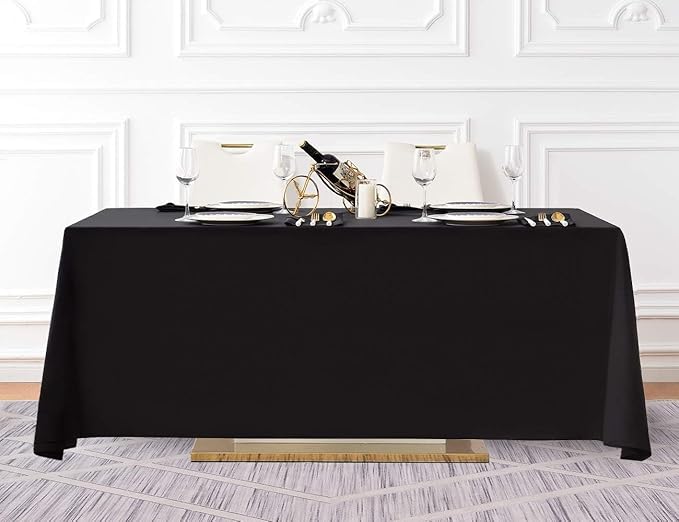Surmente 5 Pack Black Tablecloth 90 x 132-inch Rectangular Polyester Table Cloth for Weddings, Banquets, or Restaurants