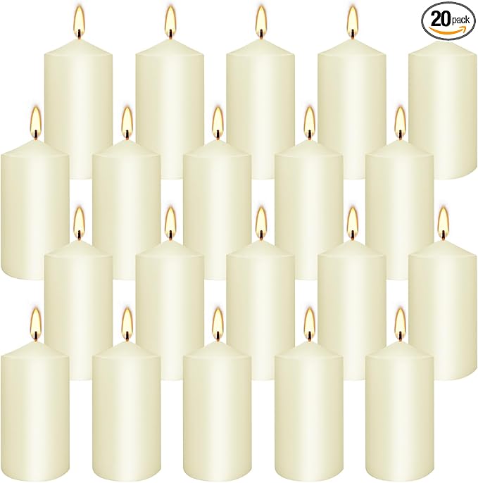 20 Packs 2 x 4 Premium Sense Unscented Ivory Tall Pillar Candles, Soy Wax for Candlelight Dinner, Home Decor, Party, Wedding.