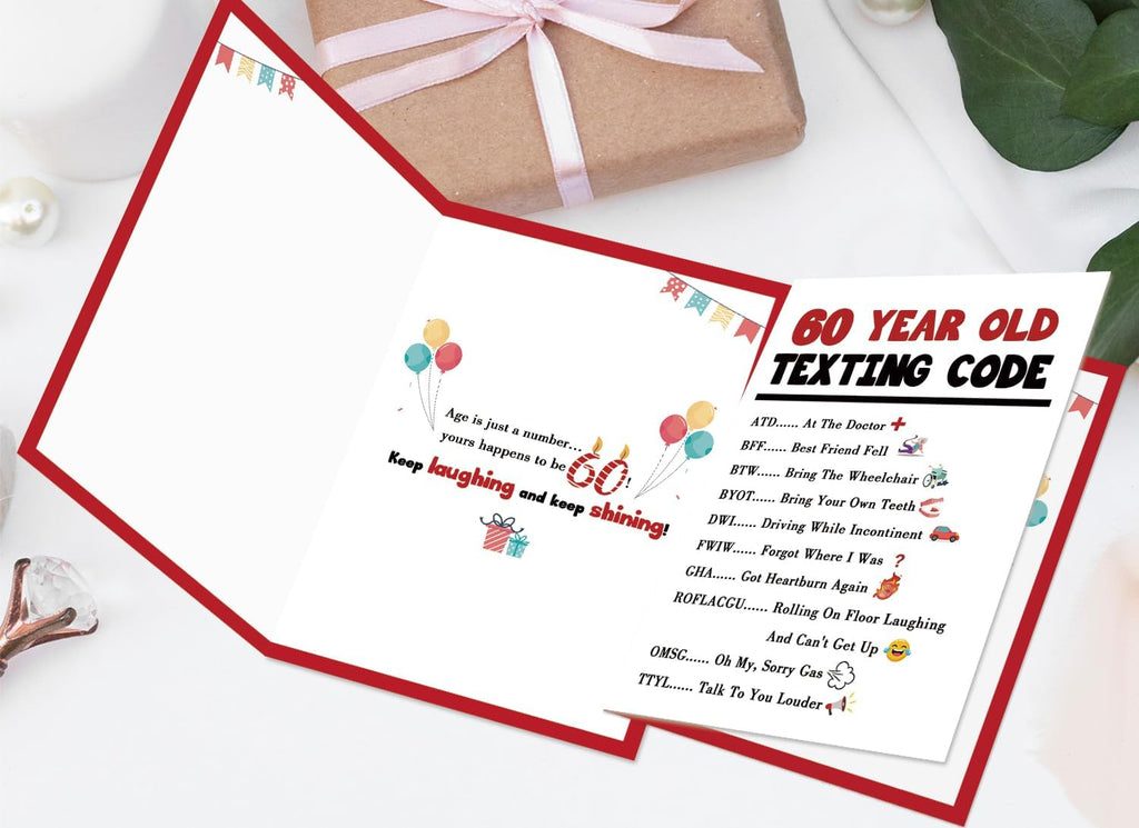 Funny 60th Birthday Card Gift Decorations for Women Men Him Her | Unique 60th Year Old Texting Code Humor Card for Mom Dad Friend Family Birthday Celebration, Gift for Him Her Turning 60