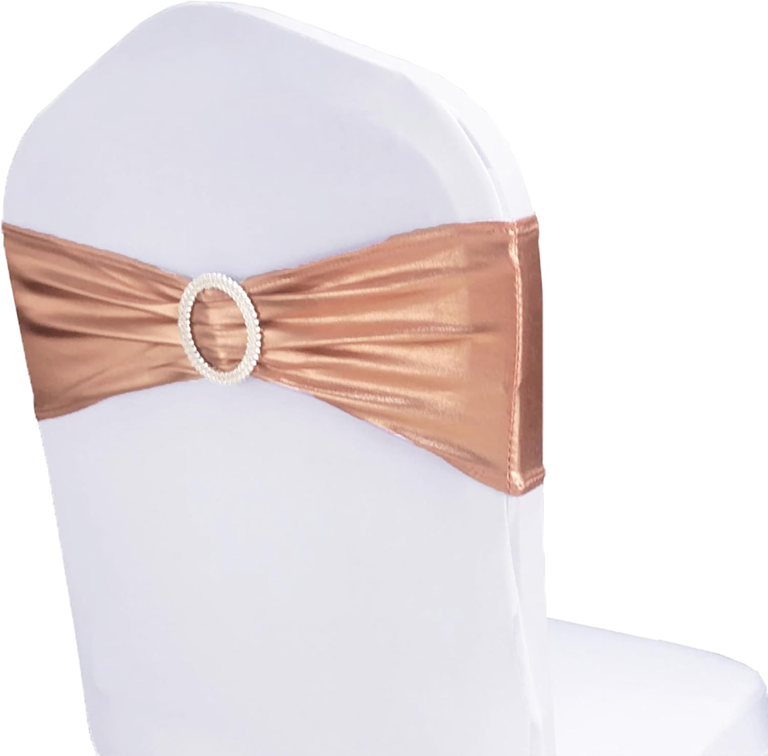 Spandex Rose Gold Chair Sashes Bows 100 Pack Pink Gold Chair Bands with Buckle for Wedding Birthday Party Bridal Shower Anniversary Engagement Events Decorations