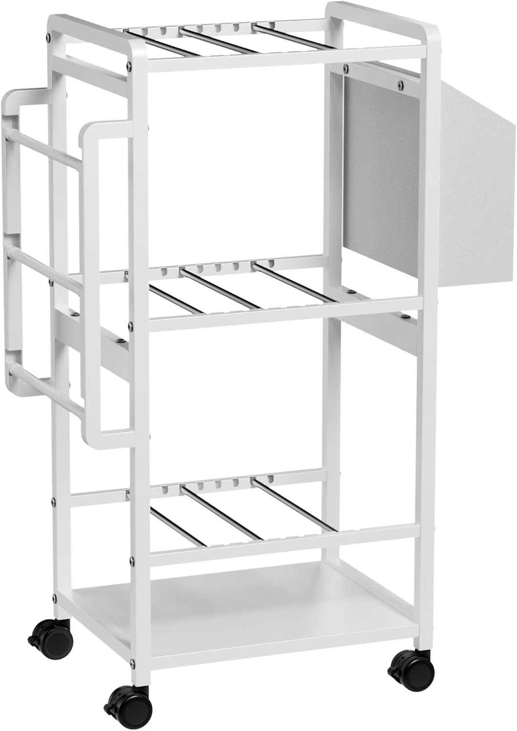 Aquzee Gift Wrapping Paper Organizer Storage, Rolling Gift Wrap Storage Stand, Vertical Wrapping Paper Storage Cart, Ribbon Organizers, 12 PCS Slap Bracelets, Adjustable Rod Design, White