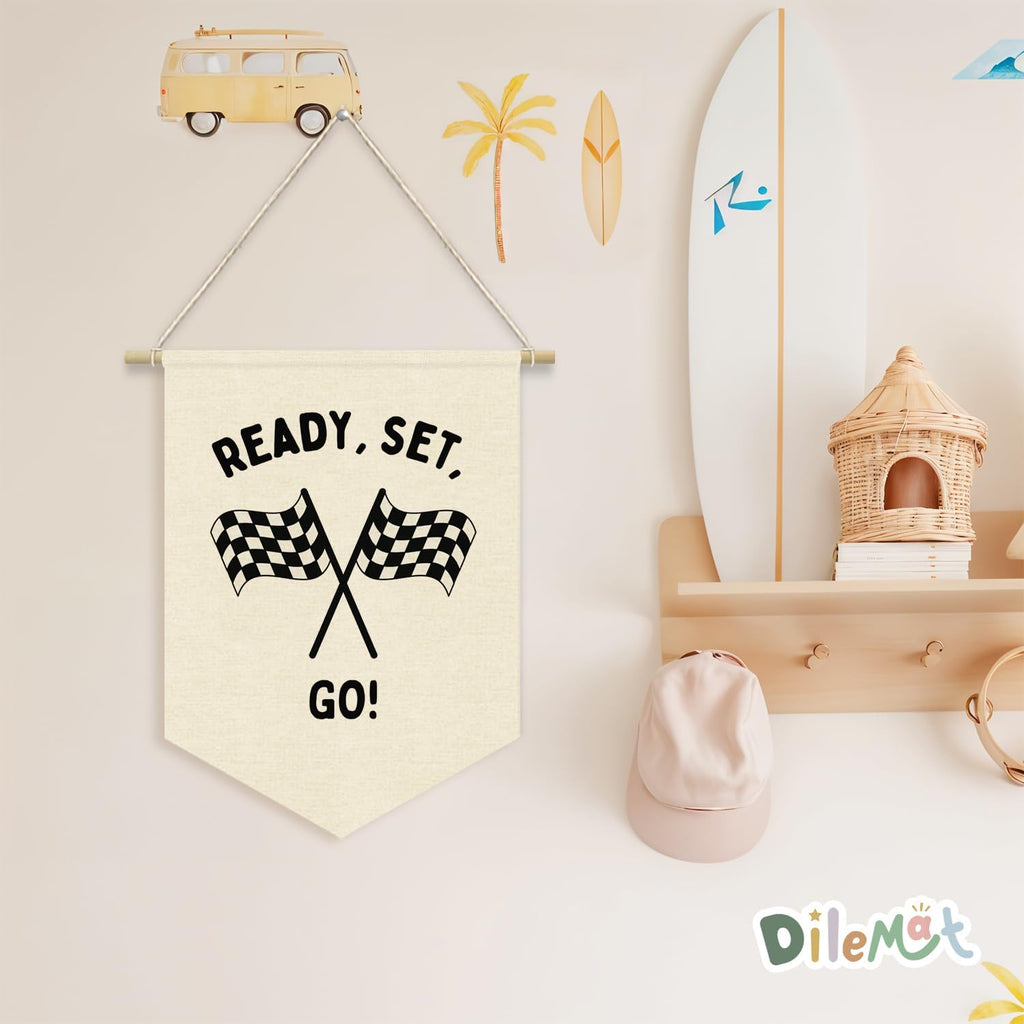 Race Car Room Decor for Boys Pennant Banner,Car Room Decor | Ready Set Go Racing Flags Banner Wall Hanging Decor for Car Bedroom,Boys Room,Playroom,Nursery,Birthday Party Decorations