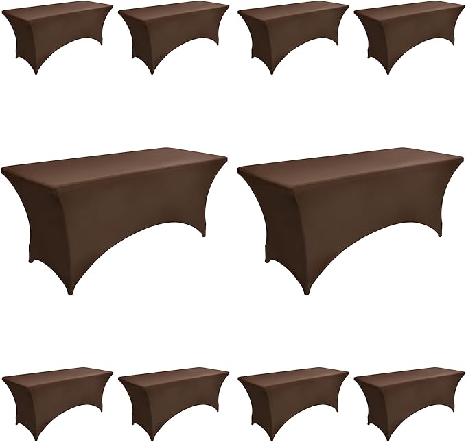 10-Pack 6ft Spandex Table Covers for Rectangle Standard Folding Tables - Wrinkle Resistant Stretch Tablecloths - Ultimate Fitted Table Protector for Parties, Banquet, Wedding