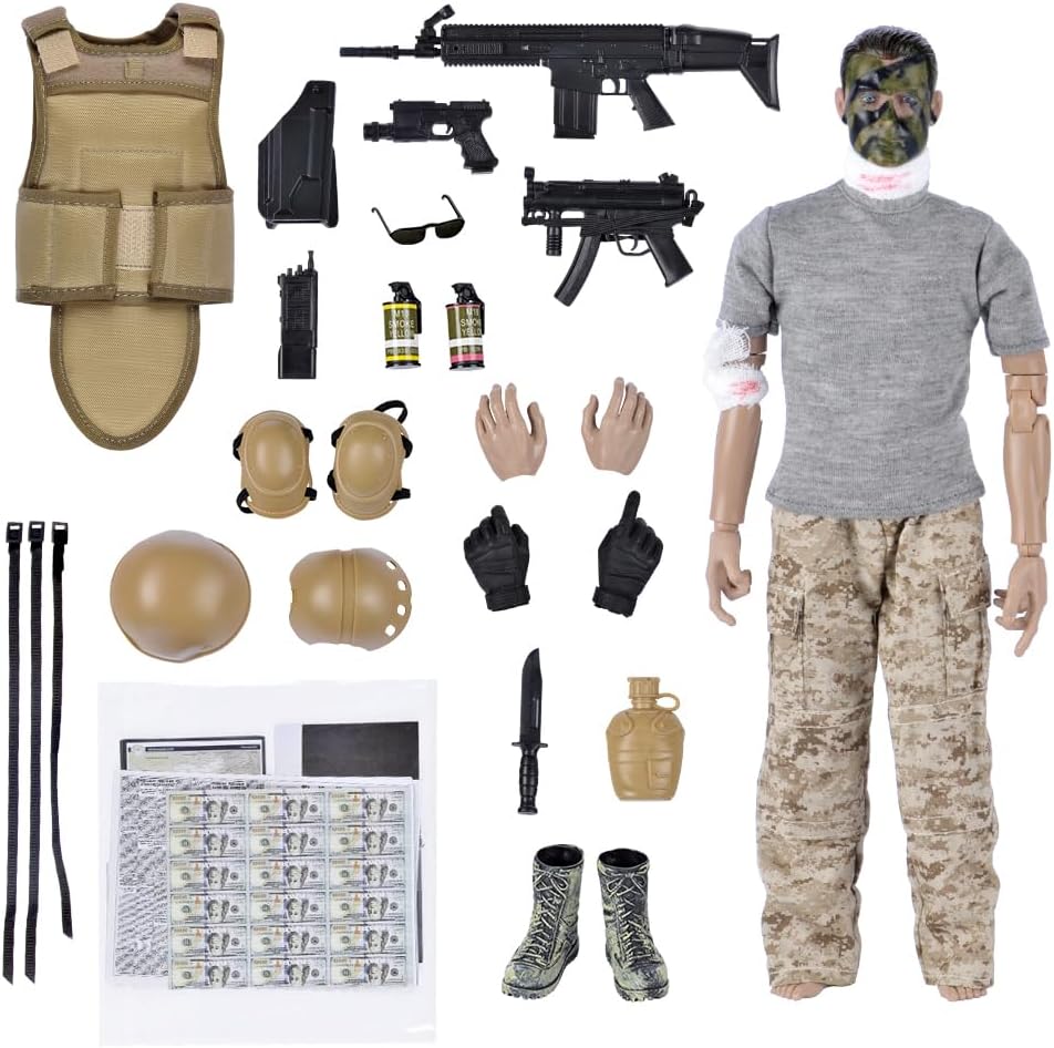 12 Inch Action Figures Military Set, 1/6 Scale Soldier Model Set with Weapons...