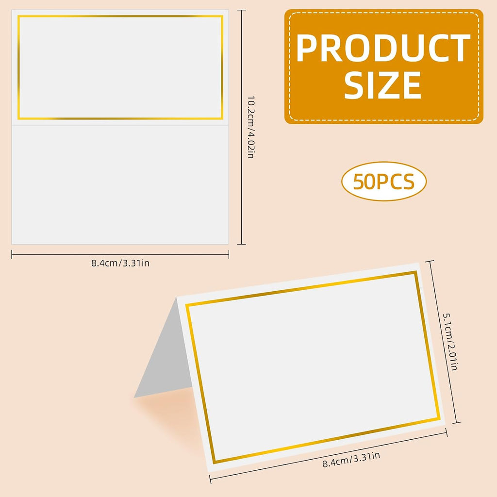 Place Cards 50Pcs Small Table Card with Gold Foil Border 2" x 3.5" Tent Name Cards for Table Setting Wedding Placecards for Table,Wedding, Dinner Parties
