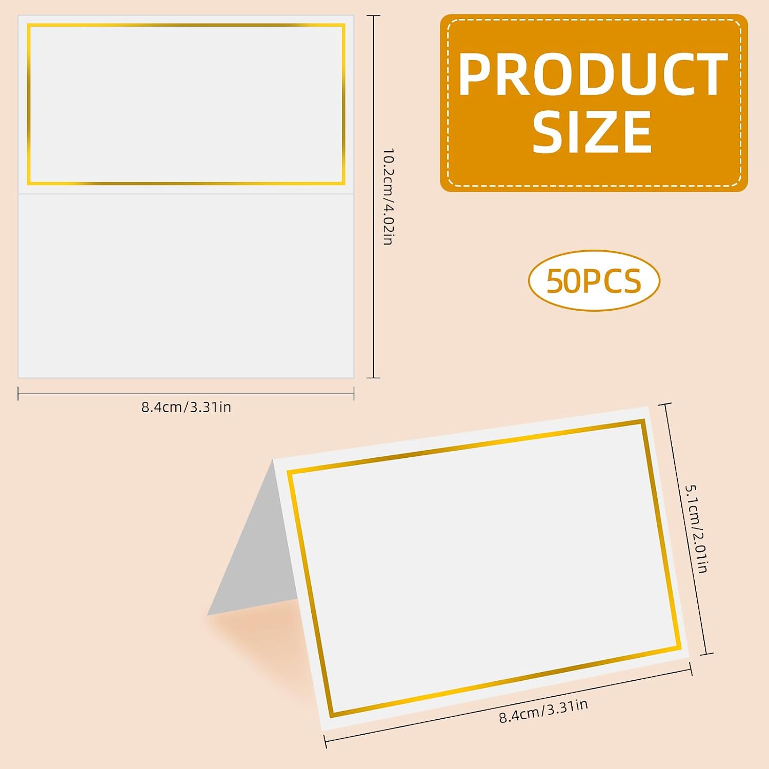 Place Cards 50Pcs Small Table Card with Gold Foil Border 2" x 3.5" Tent Name Cards for Table Setting Wedding Placecards for Table,Wedding, Dinner Parties