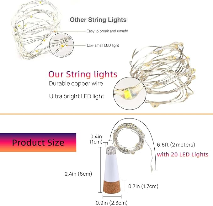 Wine Bottle Lights with Cork Switch for Liquor Bottles 4 Pack Rechargeable Battery Operated 20 Led Bottle Stopper Multi String Fairy Lights Indoor Christmas Wedding Halloween Decorations