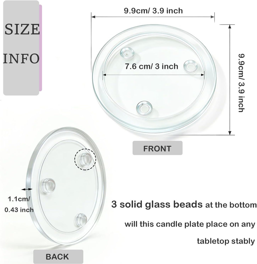 Clear Glass Candle Holder， 3" Glass Coaster Holder ，Small Round Candle Plate for Pillar Candle（3 Pack）