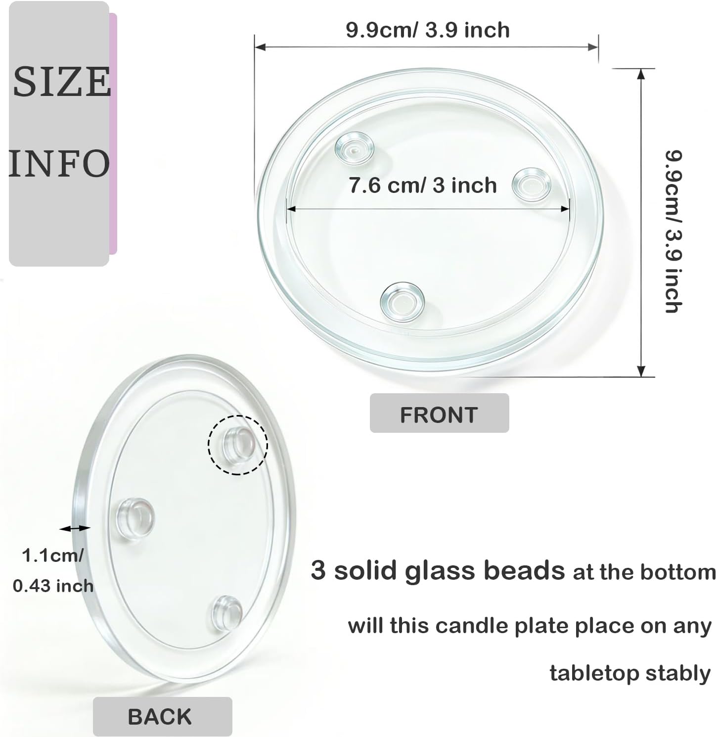 Clear Glass Candle Holder， 3" Glass Coaster Holder ，Small Round Candle Plate for Pillar Candle（3 Pack）