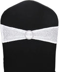 50 Pcs Chair Sashes Sequin Stretch Chair Bands Spandex Polyester Bows for Party Hotel Wedding Banquets Decoration - White