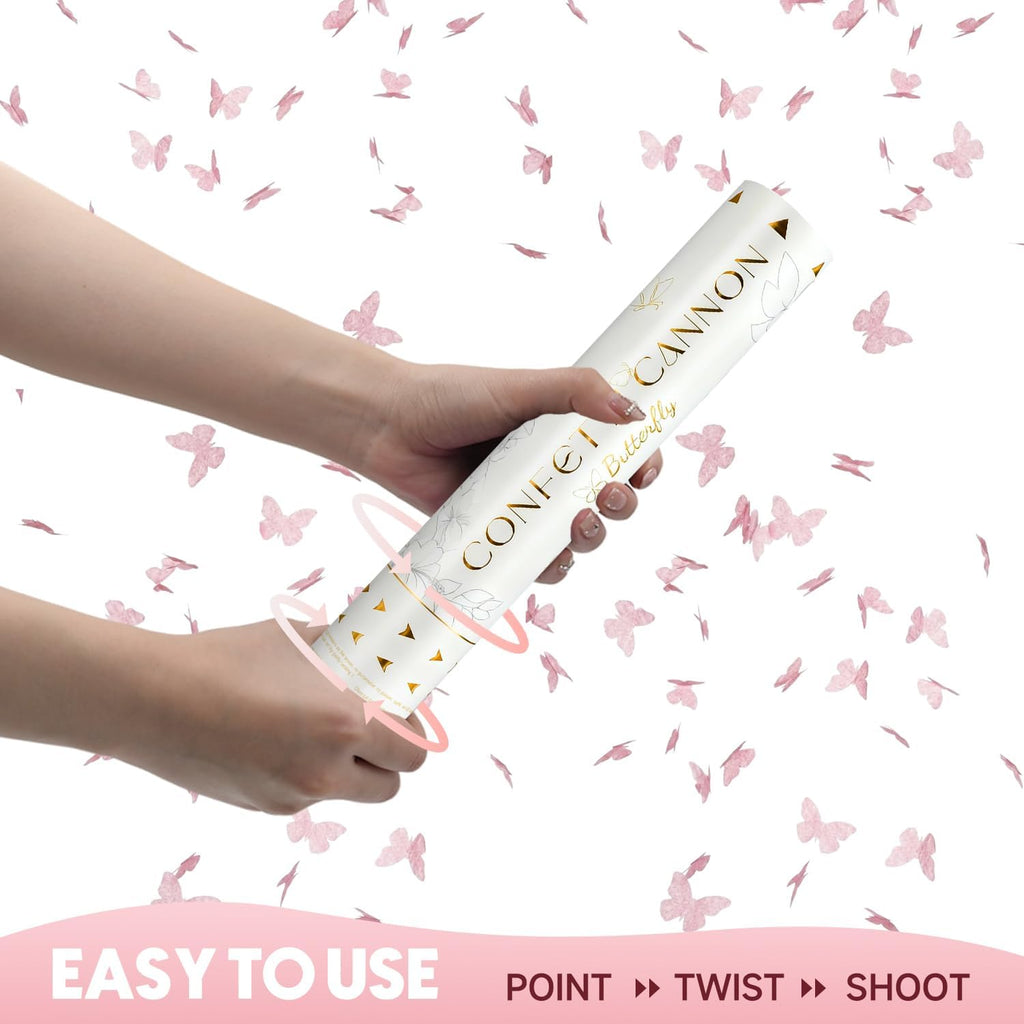 Confetti Cannon Butterfly Confetti Poppers 12 Pack Party Poppers 12 inch Pink Confetti Shooters Butterfly Sticks for Wedding Birthday Graduation Anniversary Bridal Shower Valentines Christmas New Year