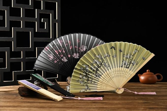 HUNANBANG 10 Pieces Oriental Bamboo Folding Hand Fans Church Wedding Gift, Party Favors, DIY Decoration Gift Size 8 1/4" Wholesale 10pack(bamboo10pack)