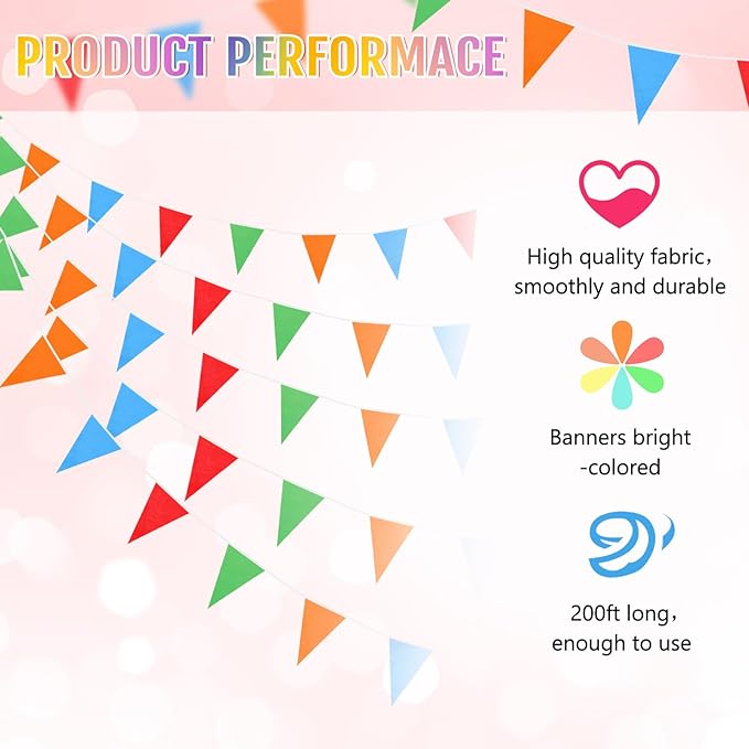 Tatuo 200 Feet Solid Pennant Banners Flags String Triangle Hanging DIY Bunting Flags Party Decorations for Grand Opening Party Banners for Kids Birthday, Shops (Mixed Colors)