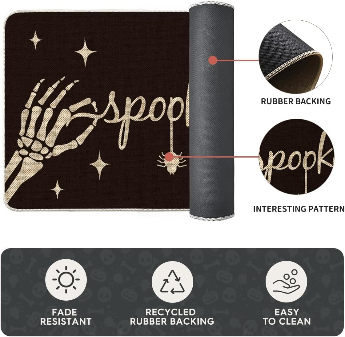 Artoid Mode Spooky Skeleton Spider Bone Black Halloween Kitchen Mats Set of 2...